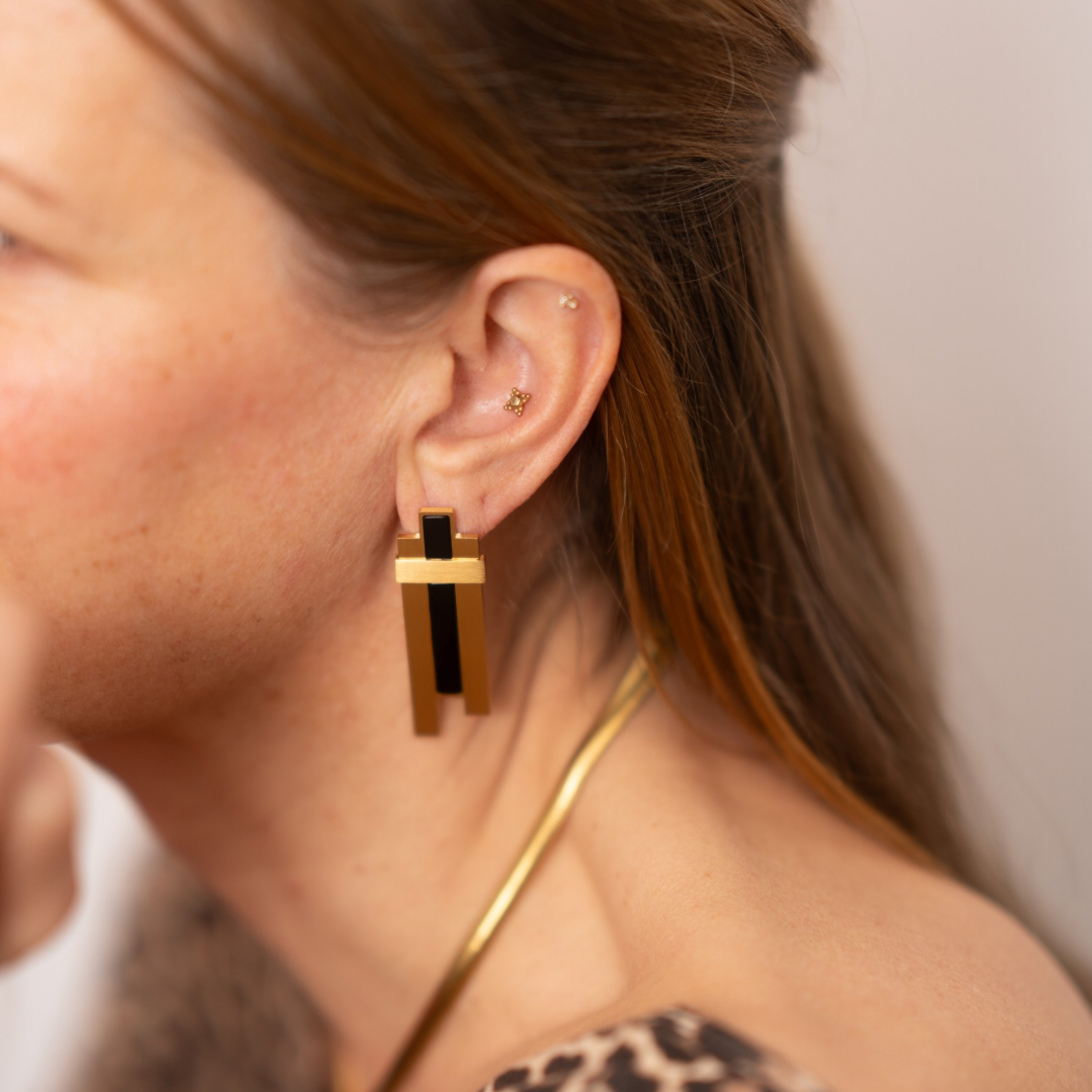 Nightcrawler Black Onyx Gold Earring