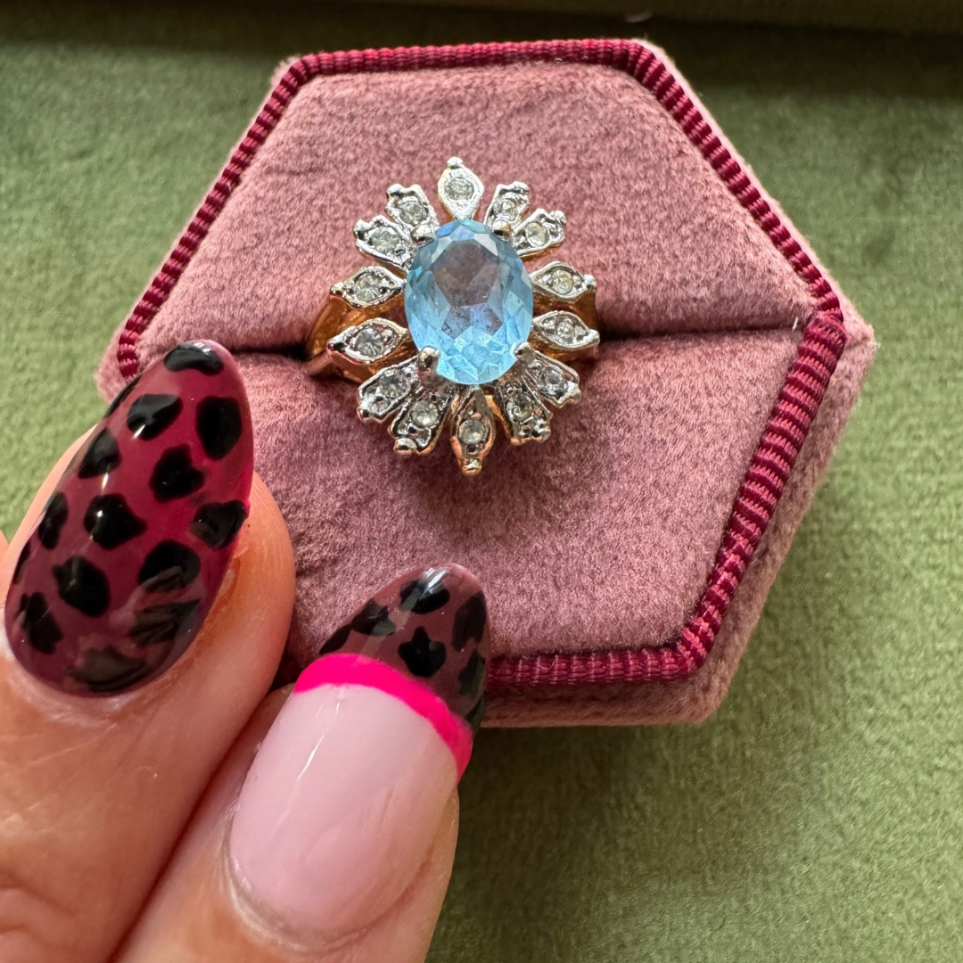 Vintage Blue Flower Ring