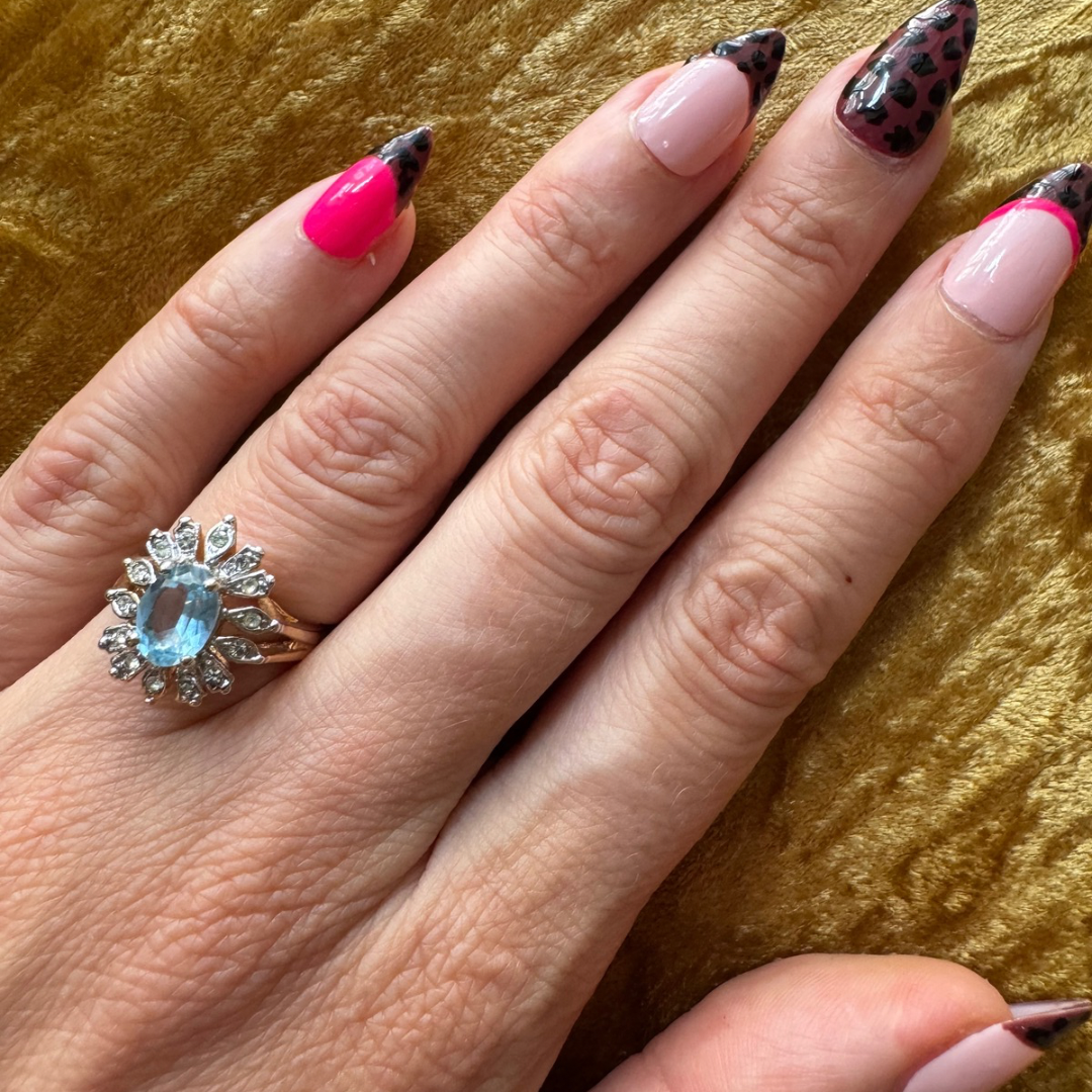 Vintage Blue Flower Ring