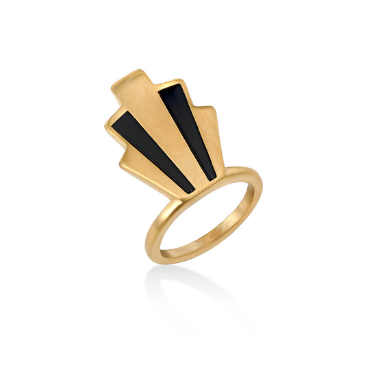 Art Deco Black Onyx Gold Ring