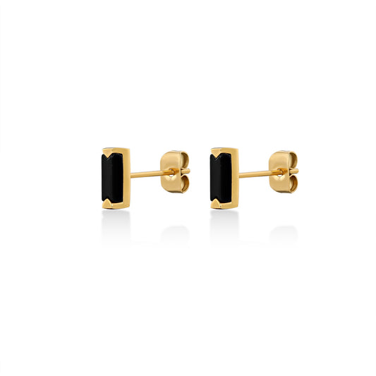 Noir Black Onyx Gold Studs