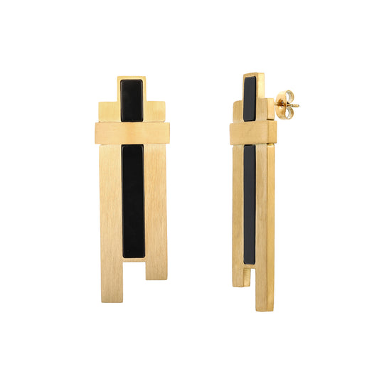 Nightcrawler Black Onyx Gold Earring