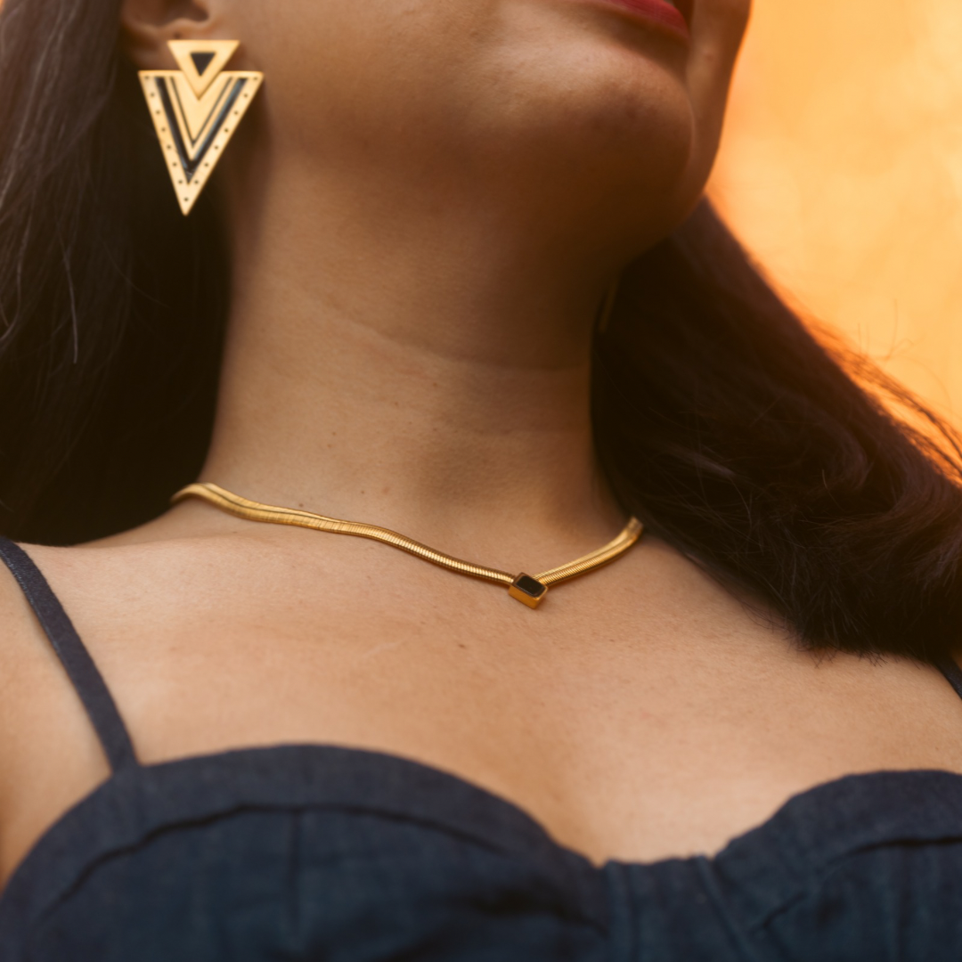Electric Black Onyx Gold Earring