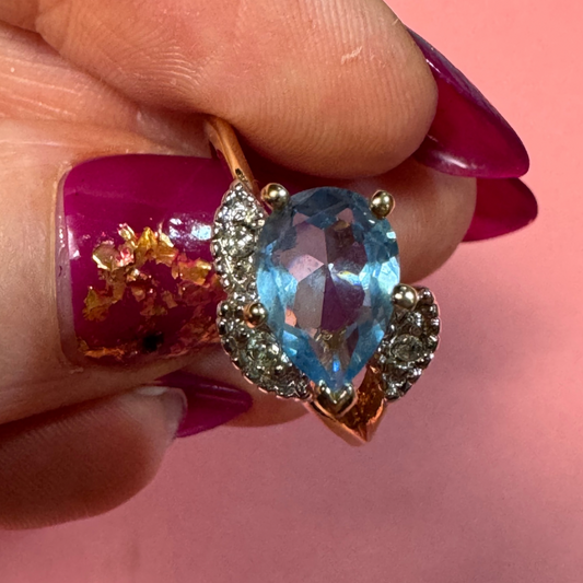 Vintage Aqua Teardrop Ring