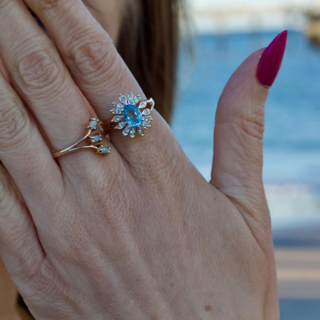Vintage Blue Flower Ring